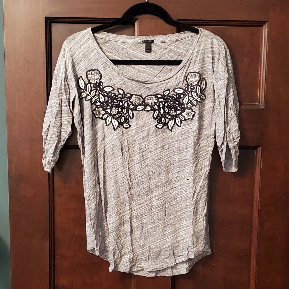 J Crew grey floral graphic top - size S